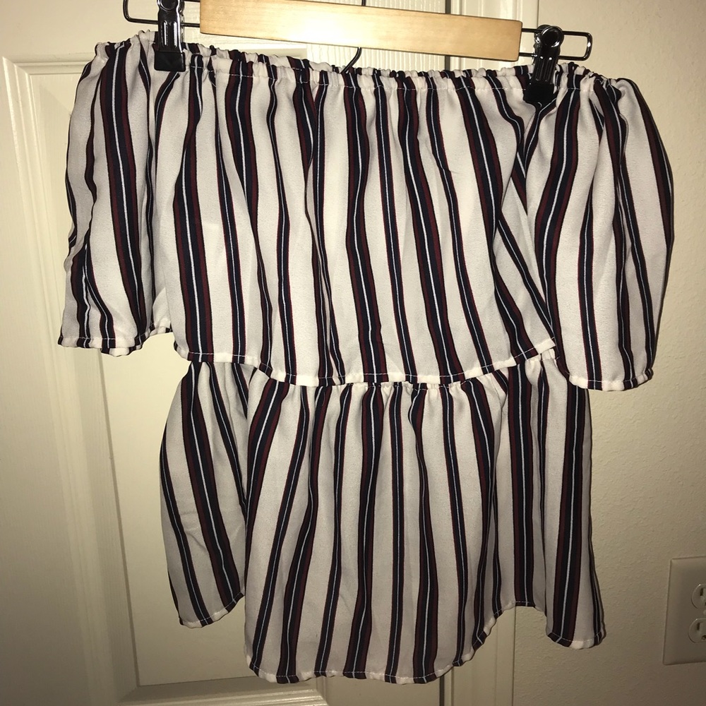 striped off the shoulder top